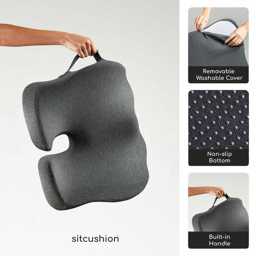 SitCushion Car Seat Cushion for Long Driving – X Large Memory Foam Seat Cushion for Sciatica & Tailbone Pain Relief, Orthopedic Coccyx Cushion with Non-Slip Bottom, Back Pillow for Car, Truck (Black)