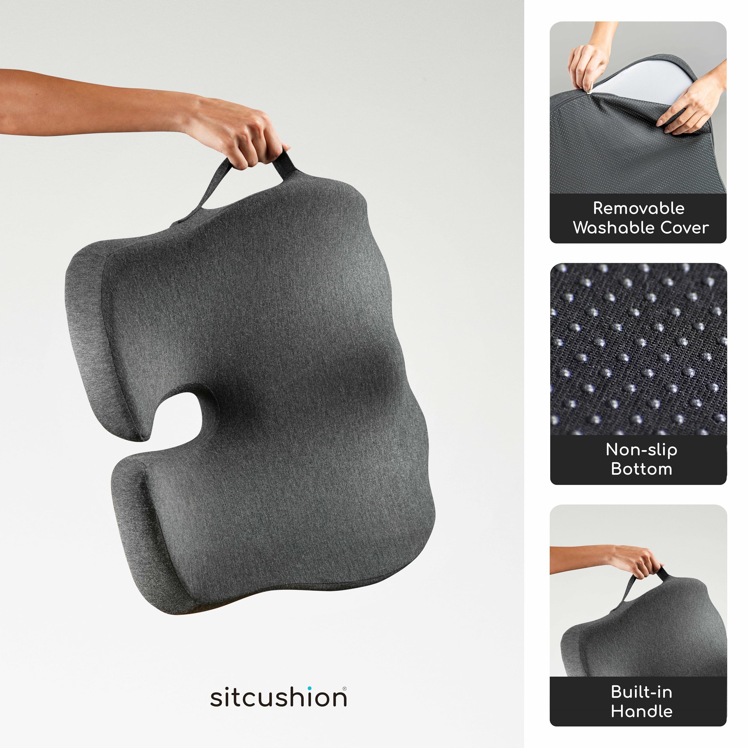 SitCushion Car Seat Cushion for Long Driving – X Large Memory Foam Seat Cushion for Sciatica & Tailbone Pain Relief, Orthopedic Coccyx Cushion with Non-Slip Bottom, Back Pillow for Car, Truck (Black)