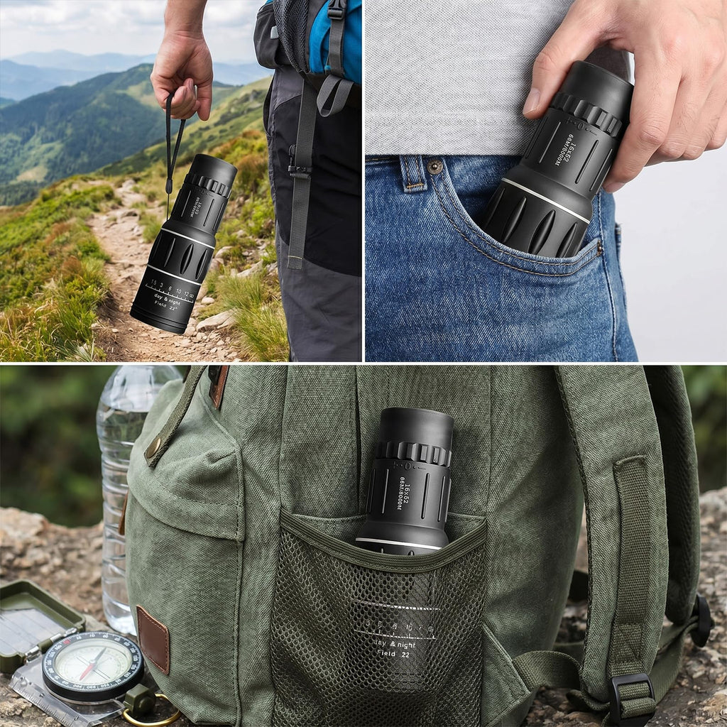 16X52 High Power Monocular Telescope, HD Clear View Portable for Adults, Outdoor Gear for Hiking Hunting, Birthday Gift for Men