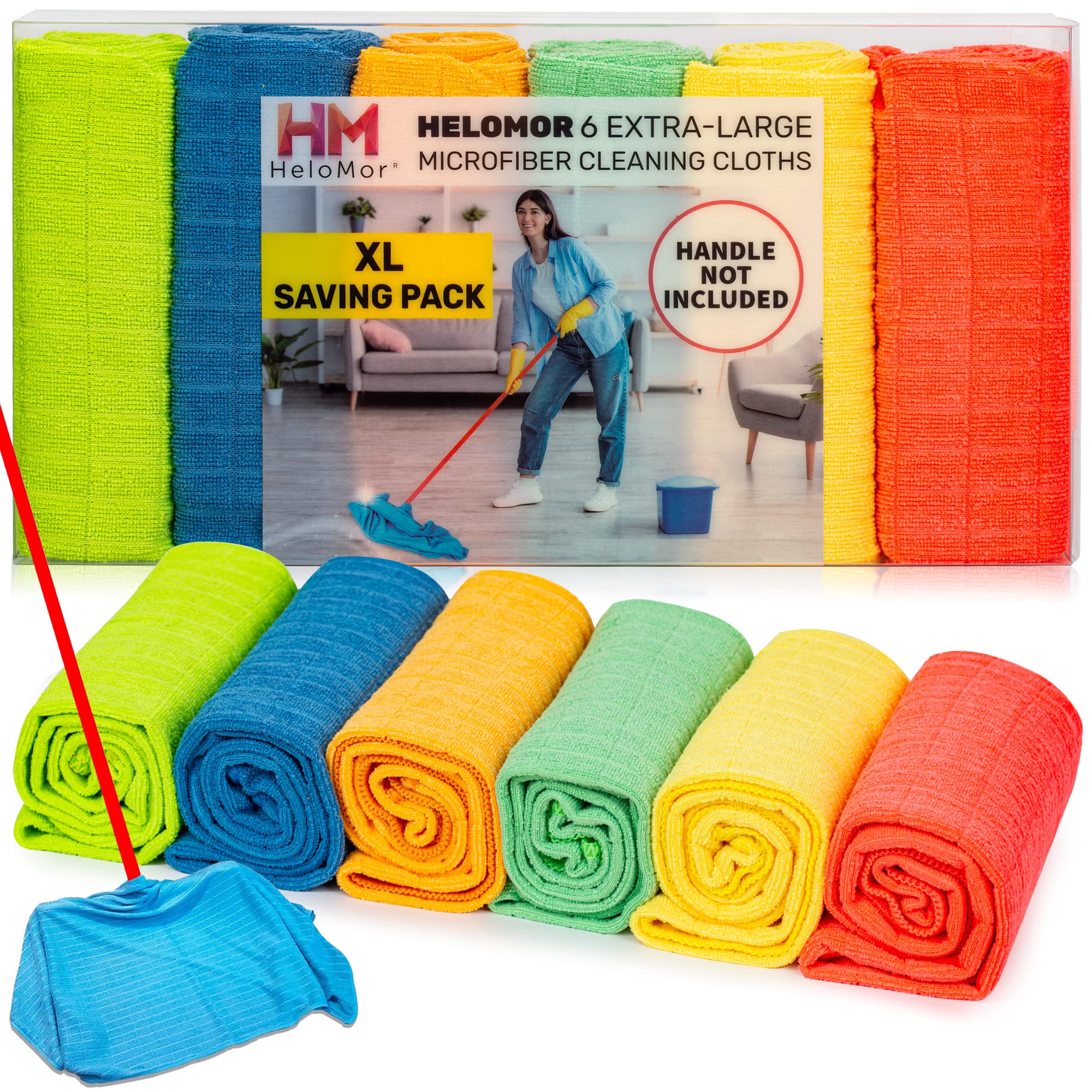 HELOMOR Large Microfiber Towels 6 Pack - 30"x18" Car Drying Towel - Extra Absorbent Cleaning Cloths for Floors, Kitchen and Windows - Lint-Free Detailing Cloths for Cars