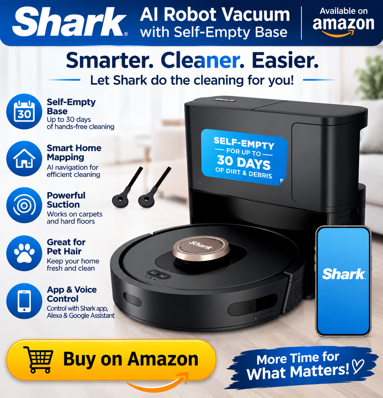 Shark AI Robot Vacuum with Self-Empty Base – Up to 30 Days Hands-Free Cleaning